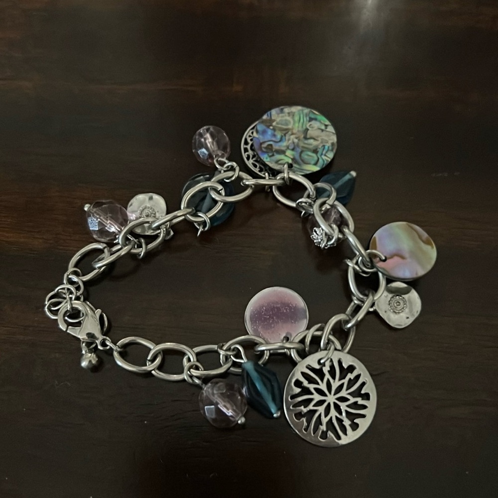 Lia Sophia "Neptune Windsong" Genuine Abalone w/Glass Beads Charm Bracelet